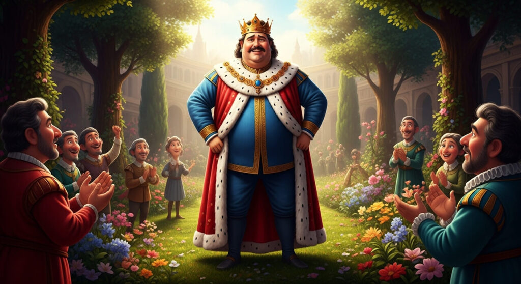 Swasth aur khush raja subah ke samay khule maidan mein vyayam kar raha hai.