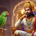 भव्य महल में अकेला बैठा राजा और हरा तोता
