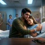 A grieving man hugging his deceased girlfriend for the last time in a hospital, showing a touching story of love, sacrifice and organ donation