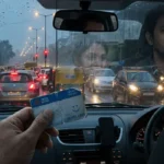 दिल्ली की बारिश में कार के अंदर पुराना मेट्रो कार्ड हाथ में लिए अपनी अधूरी प्रेम कहानी को याद करता एक व्यक्ति